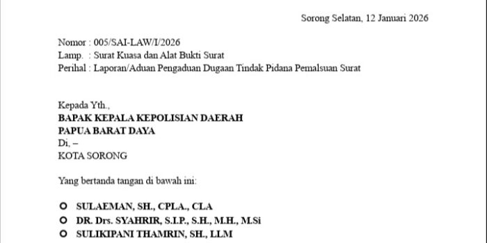 Babak Baru !! Dua Anggota DPRK Sorong Selatan Diduga Gunakan Surat Palsu, LMA Siap Laporkan ke Polda Papua Barat Daya