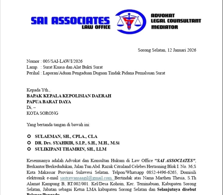 Babak Baru !! Dua Anggota DPRK Sorong Selatan Diduga Gunakan Surat Palsu, LMA Siap Laporkan ke Polda Papua Barat Daya